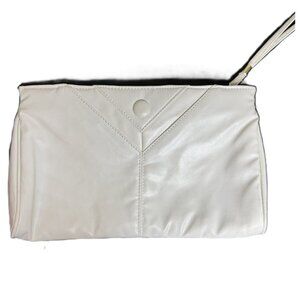 Vintage 80s White PVC Clutch Purse, Zipper Closure, 11"x7"